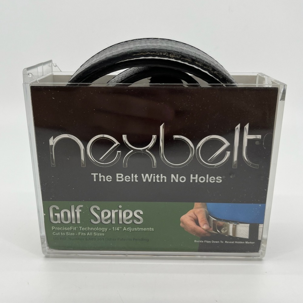 Nexbelt Golf Belt Mens 32 Black Leather White Carbon Buckle Ball Marker Ratchet